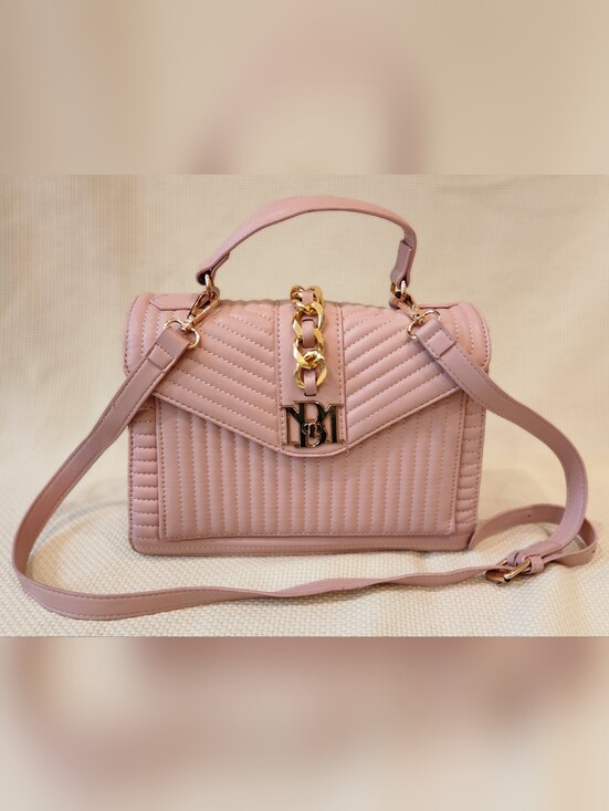 Badgley Mischka Handbags - Badgley Mischka Blush Pink Quilted Crossbody Bag Flap Top Handle BM Logo